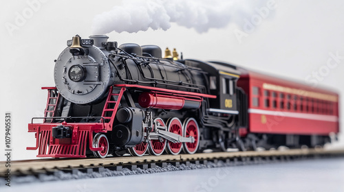 Vintage Steam Locomotive Train Model with Smoke on Tracks