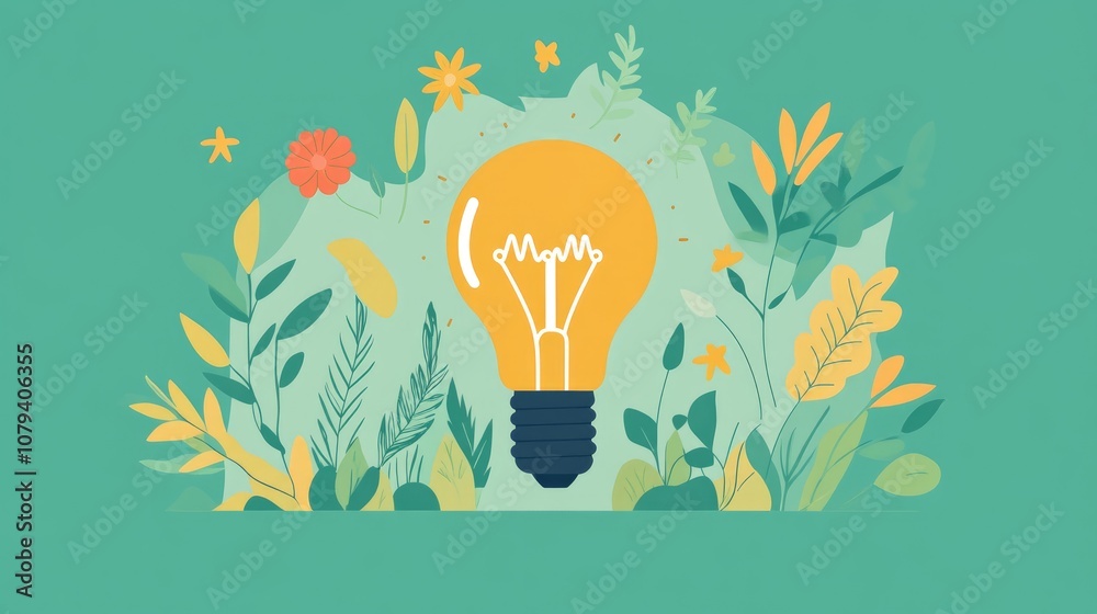 Light Bulb With Plants And Recycling Symbol On Green Nature Background For Imaginative Art And Energy Conservation Concept Light Bulb With Plants And Recycling Symbol On Green Nature Background For Imaginative Art And Energy Conservation Concept