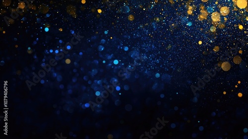Vintage background with defocused glitter in shades of gold silver dark blue and black lights