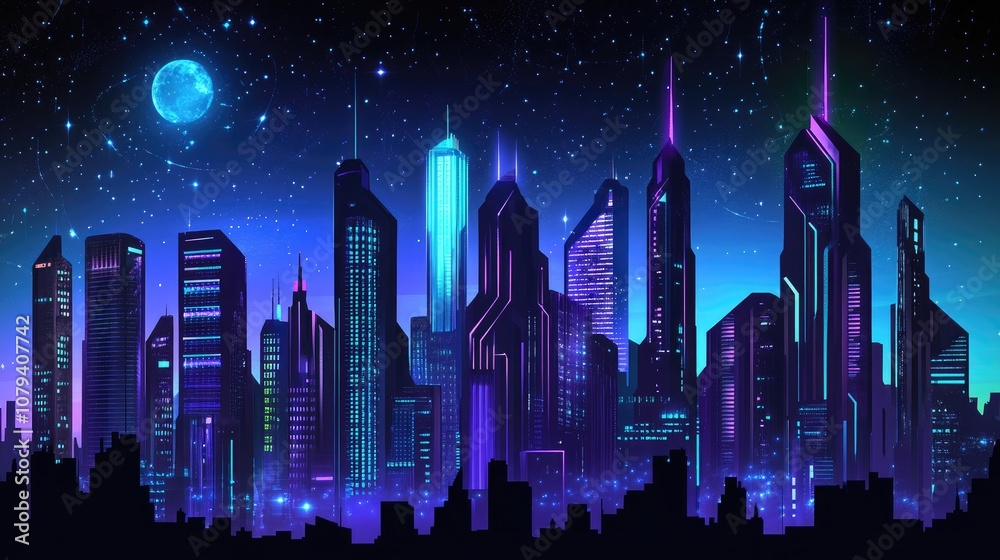 Neon Futuristic Cyberpunk Wallpaper Digital Colored City Fantasy Art With Nightscape And Electronic Elements In A 3D Environment Neon Futuristic Cyberpunk Wallpaper Digital Colored City Fantasy Art With Nightscape And Electronic Elements In A 3D Environment