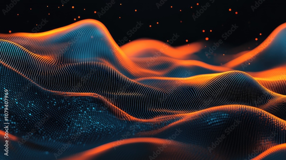 Fototapeta premium Digital Waves Abstract Music Audio Wave Sound Wave Banner Background Orange Blue Waveform On Black Background 3D