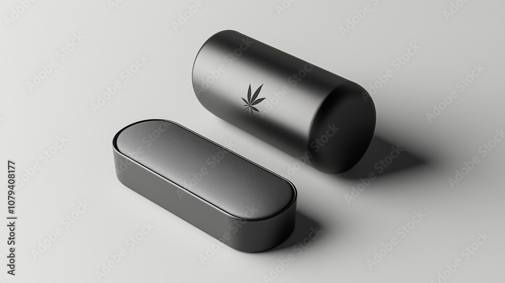 Modern Black Cannabis Storage Cases with Subtle Leaf Design on Light Background Modern Black Cannabis Storage Cases with Subtle Leaf Design on Light Background