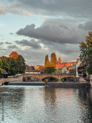 General view of the Maxbrücke in old town of Nuremberg at sunset photo