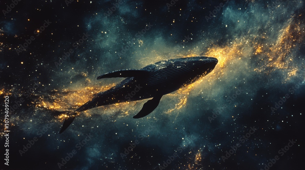 A majestic whale floats through a cosmic sea of stars, evoking the majesty and mystery of the universe. A majestic whale floats through a cosmic sea of stars, evoking the majesty and mystery of the universe.