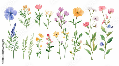 Fototapeta Naklejka Na Ścianę i Meble -  Watercolor floral english alphabet set with wild flowers from a to z. Botanical. Illustration