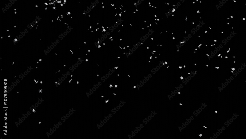 Falling snowflakes on black background. Snowfall on black background. Falling snowflakes on black background. Snowfall on black background.