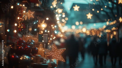 A bustling marketplace twinkles with festive lights and decorations, capturing the spirit of celebration and community.