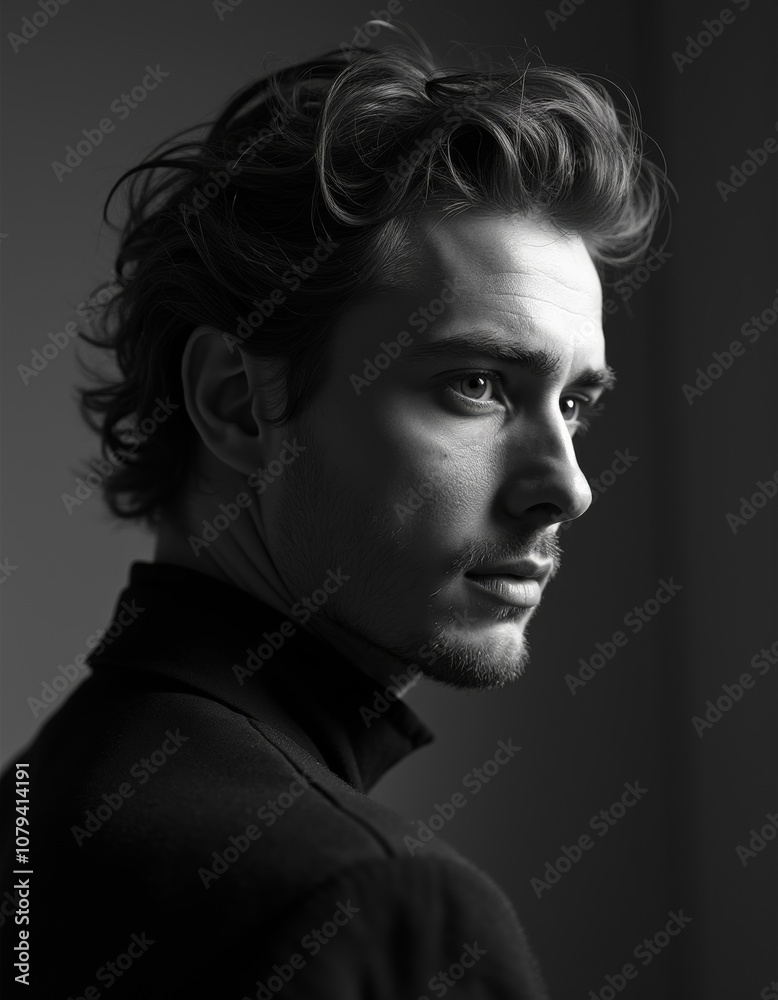 Black and White Portrait of Attractive Norwegian Man in Soft Lighting Black and White Portrait of Attractive Norwegian Man in Soft Lighting