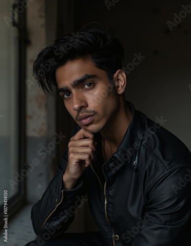 Stylish Portrait of Punjabi-Yoruba Boy in Dramatic Soft Lighting photo