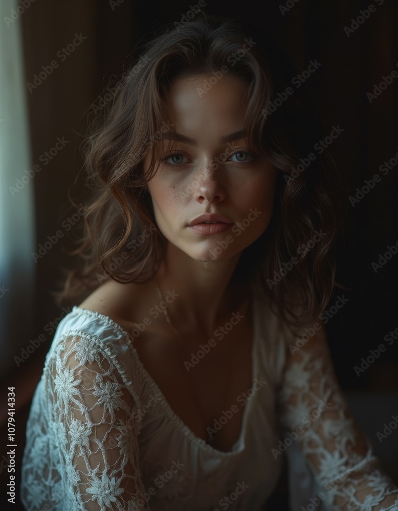 Portrait of Attractive Woman in Soft Light with Intricate Details Portrait of Attractive Woman in Soft Light with Intricate Details