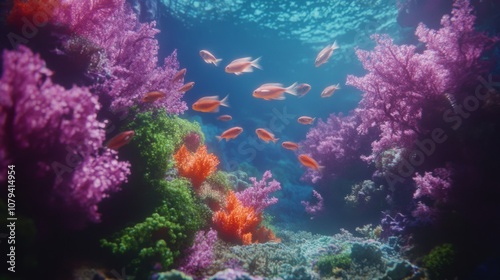 Underwater wonderland of vivid coral and bright fish, showcasing a stunning aquatic ecosystem bursting with life and color.