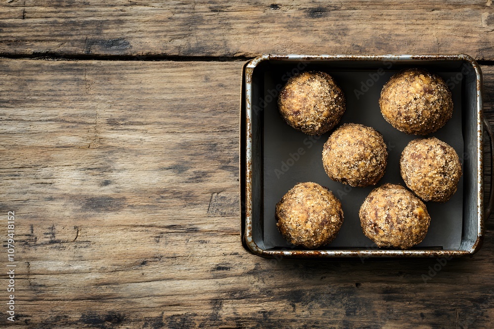 Spicy hermit cookies in a rustic tin box with copyspace on the side. Spicy hermit cookies in a rustic tin box with copyspace on the side.