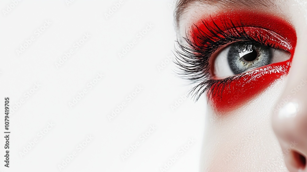 Fototapeta premium This is a stunning and glamorous Red Eye Makeup look featuring Bold Lashes that catch attention