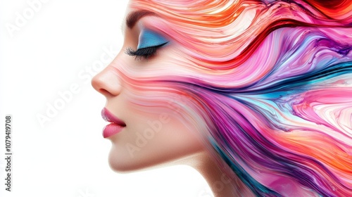 A Colorful and Artistic Portrait Featuring a Beautiful Flow of Diverse and Vibrant Colors