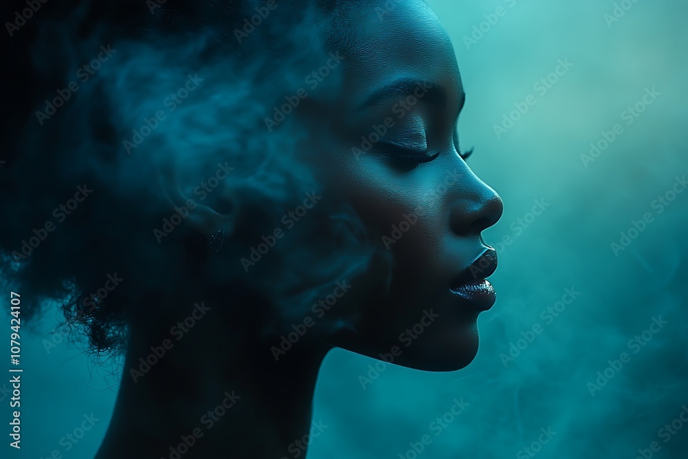 Mystical Portrait of a Woman with Smoke and Fog in Profile Mystical Portrait of a Woman with Smoke and Fog in Profile