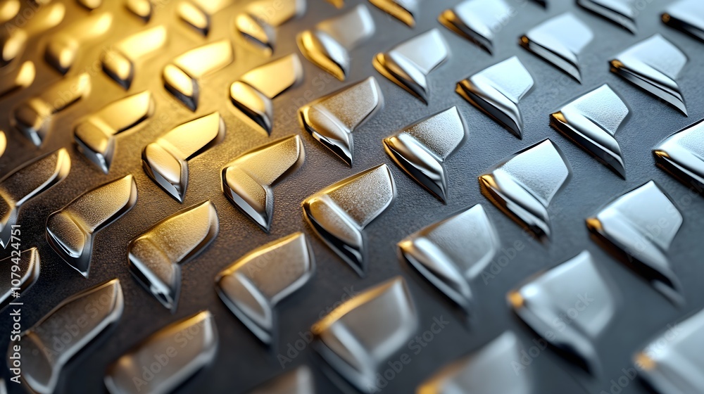 Fototapeta premium Silver and gold metallic background with 3D chrome vector design, diamond plate texture, raised diamond shapes with sharp reflections, luxurious aesthetic