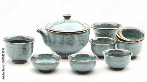 Beautiful korean celadon ceramic glaze tea set pictures ai generated art. Celadon. Illustration photo