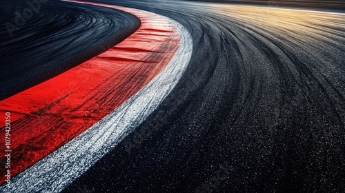 A black asphalt racetrack with a red and white line. This image is perfect for websites, blogs, or social media posts about speed, racing, or motorsports.