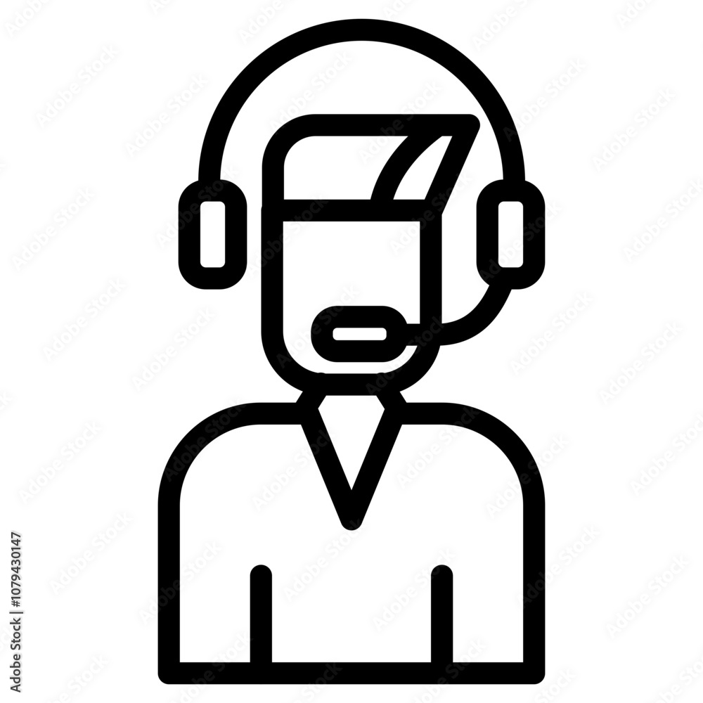 Minimalist Line Art Call Center Representative with Headset Icon