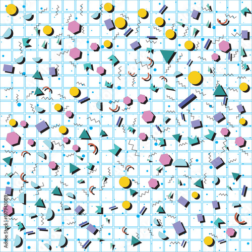 Retro abstract geometric background with grid line. Vector illustration for hipsters Memphis style.
