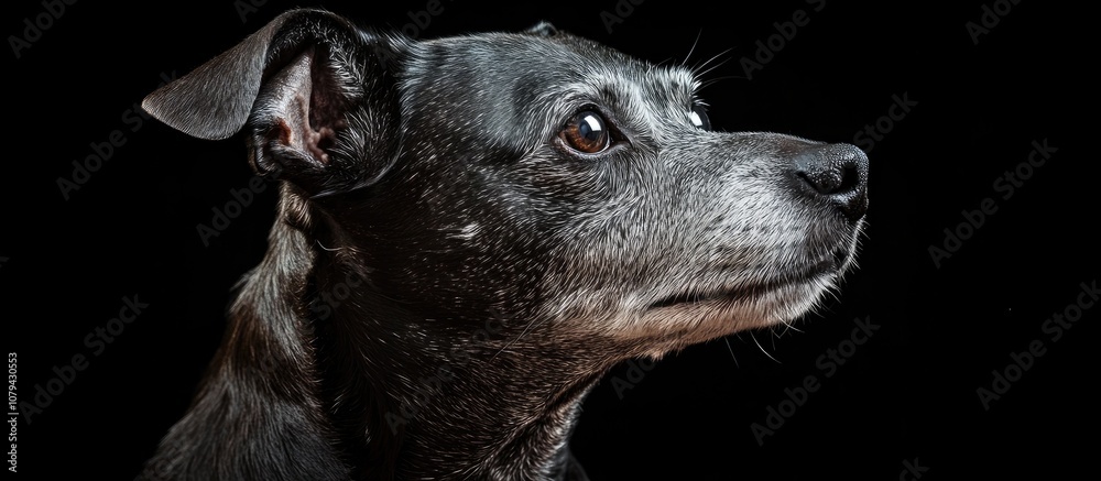 Portrait of a gentle black dog showcasing expressive eyes and a shiny coat ideal for pet lovers and animal enthusiasts Portrait of a gentle black dog showcasing expressive eyes and a shiny coat ideal for pet lovers and animal enthusiasts
