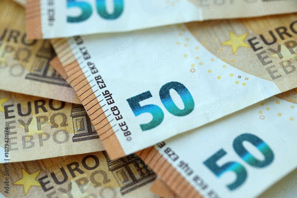 Many real european euro banknotes in big pile Many real european euro banknotes in big pile