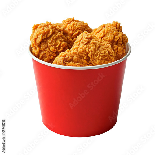 Variety of Isolated Red Buckets Filled with Fried Chicken Pieces
