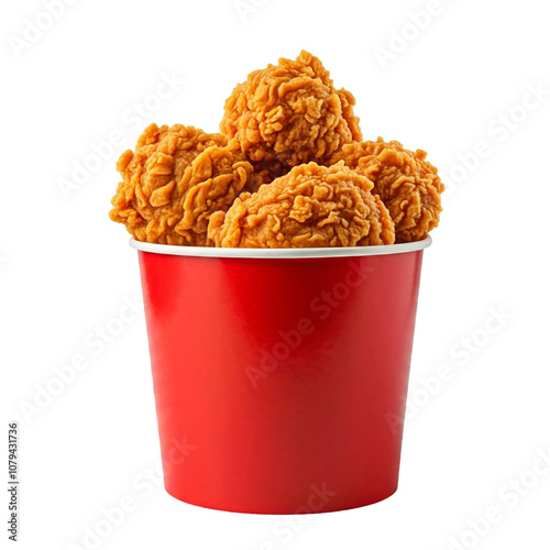 Variety of Isolated Red Buckets Filled with Fried Chicken Pieces