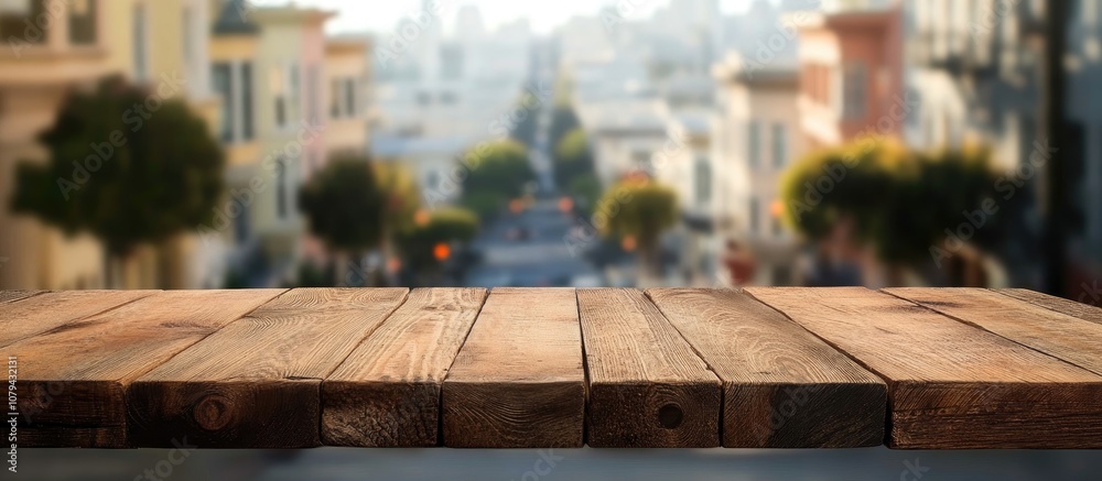 Rustic wooden table top in focus with a blurred restaurant background perfect for showcasing dining experiences Rustic wooden table top in focus with a blurred restaurant background perfect for showcasing dining experiences
