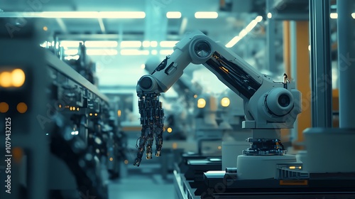 Smart robotic arms in a factory, showcasing the future automated manufacturing.