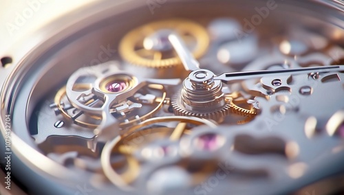 A close-up view of a mechanical watch's intricate movement.