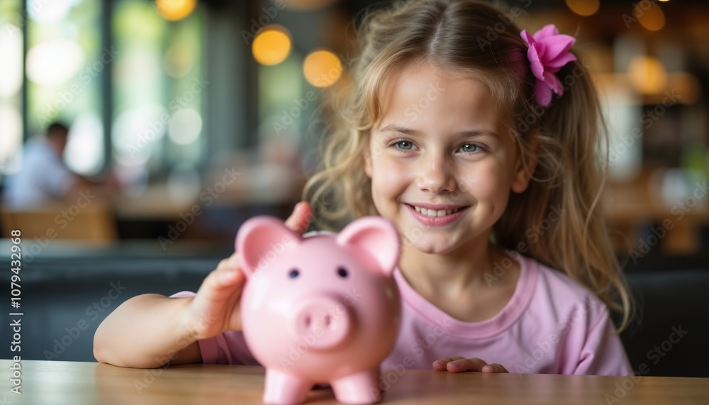 A cheerful young girl is joyfully holding a pink piggy bank at home, highlighting the concept of saving and financial education for children. Bright, natural light fills the modern interior.
A cheerful young girl is joyfully holding a pink piggy bank at home, highlighting the concept of saving and financial education for children. Bright, natural light fills the modern interior.