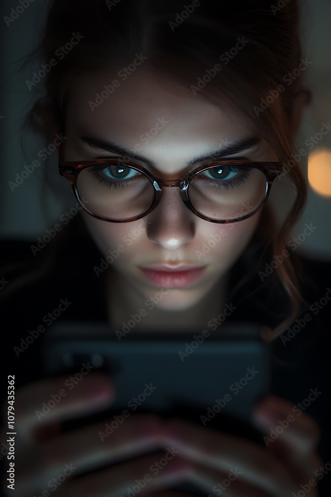 Businesswoman using a smartphone with a focused expression, Businesswoman using a smartphone with a focused expression,