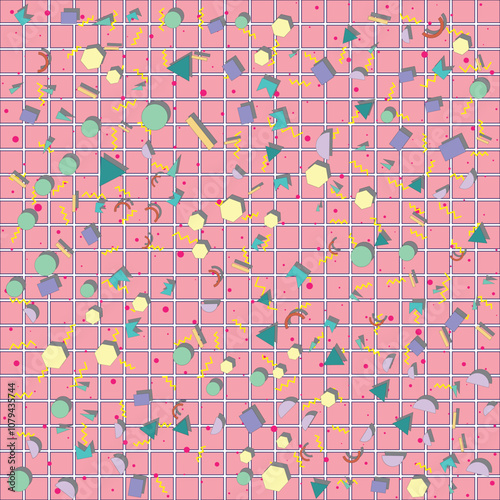 Retro abstract geometric background with grid line. Vector illustration for hipsters Memphis style.