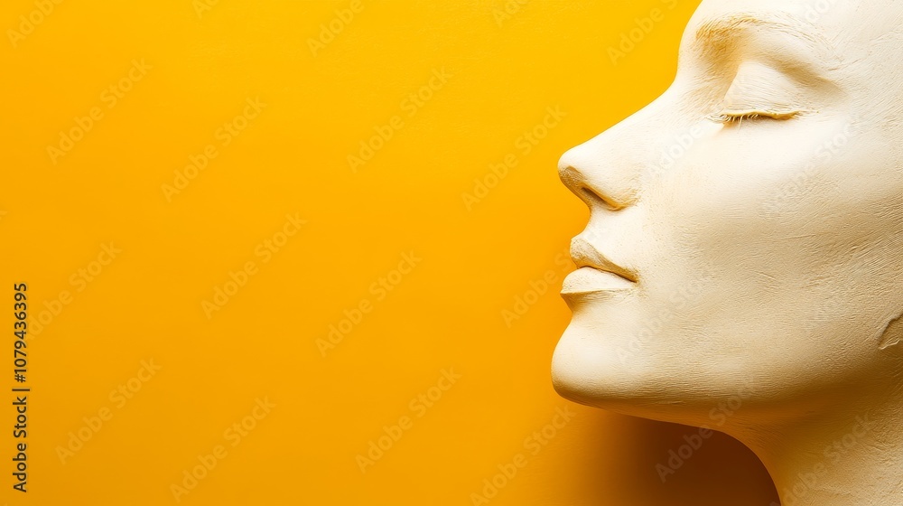 White Sculptural Face Profile Against Yellow Background, Minimalism, Abstract , sculpture , portrait White Sculptural Face Profile Against Yellow Background, Minimalism, Abstract , sculpture , portrait