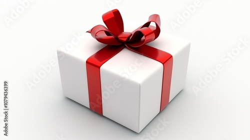 White Gift Box with Red Ribbon, Gift, Present