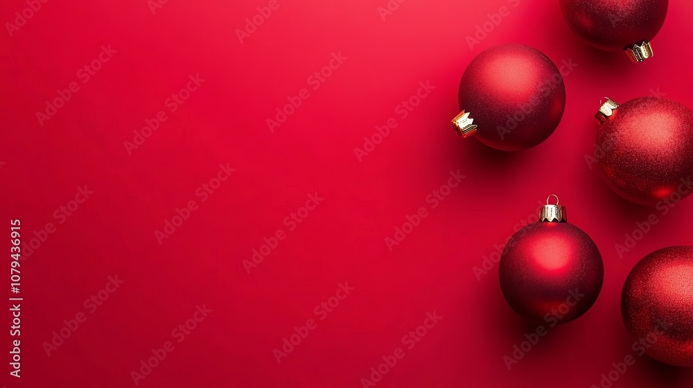 Red Christmas Ornaments on Red Background, Minimalist, Festive ,christmas ,ornament Red Christmas Ornaments on Red Background, Minimalist, Festive ,christmas ,ornament
