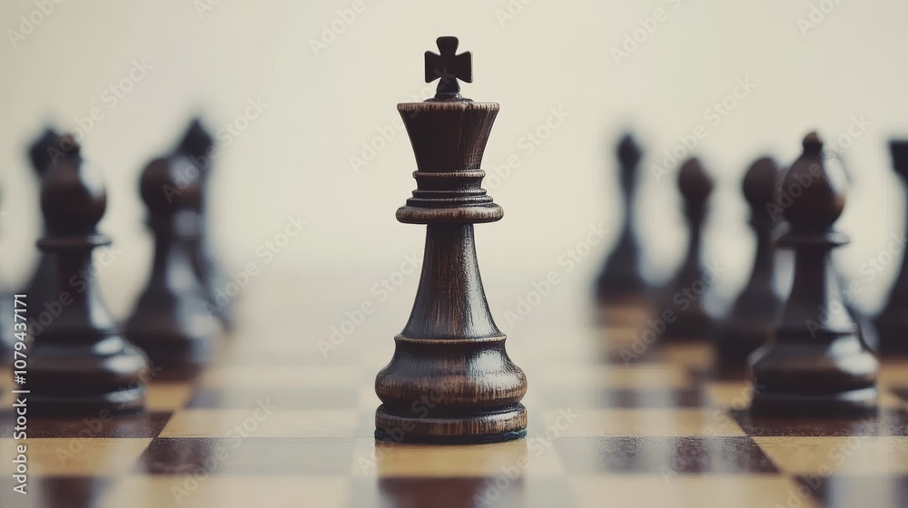 King of the Board A Single Chess Piece in Focus with a Blurred Background, Chess, Strategy King of the Board A Single Chess Piece in Focus with a Blurred Background, Chess, Strategy
