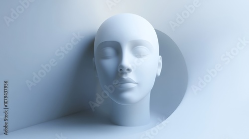 Abstract Minimalist Head Sculpture in a White Room, 3D Rendering, Minimalism, Sculpture