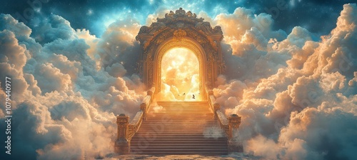 Fantasy illustration of stairs to a divine gateway
