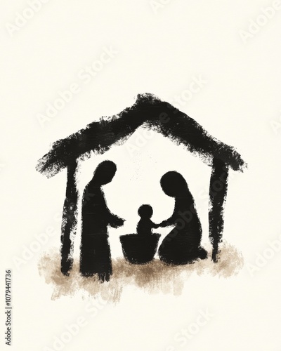 Nativity scene depicting the birth of Jesus in a stable with Mary and Joseph.