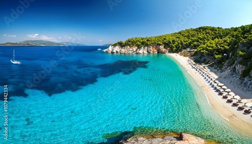 lalaria beach in skiathos with turquoise water photo