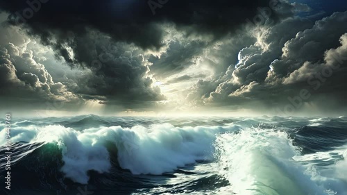 Dramatic Seascape with Stormy Skies and Turbulent Waves