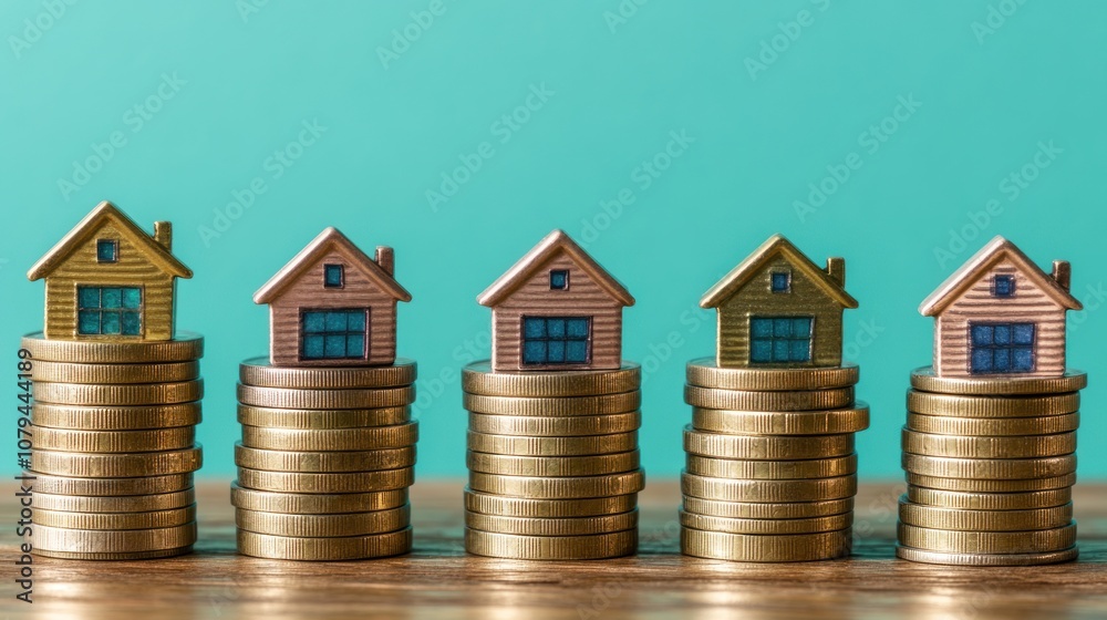 Houses on stacks of coins, symbolizing real estate investment growth. Houses on stacks of coins, symbolizing real estate investment growth.