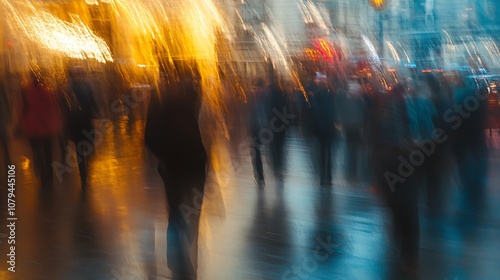 Blurred image people walking in a busy street, capturing the essence urban life.