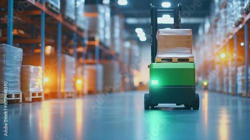 Electric Green Pallet Stacker in Bright Distribution Center