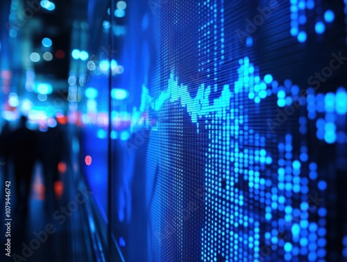 Blue stock exchange market graph on LED screen for business analysis. Finance and economic graphs.