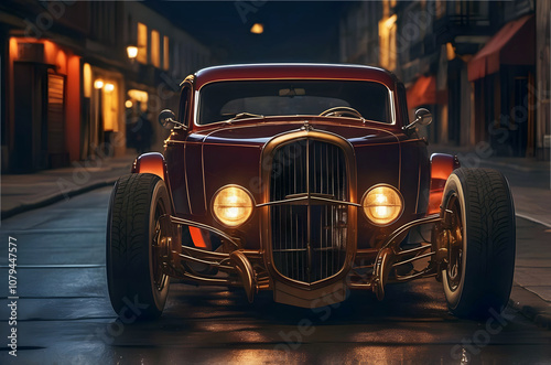 Obraz na płótnie Beautiful unique vintage hot rod car parked in the street , automotive background, tuning template, auto transport w salonie