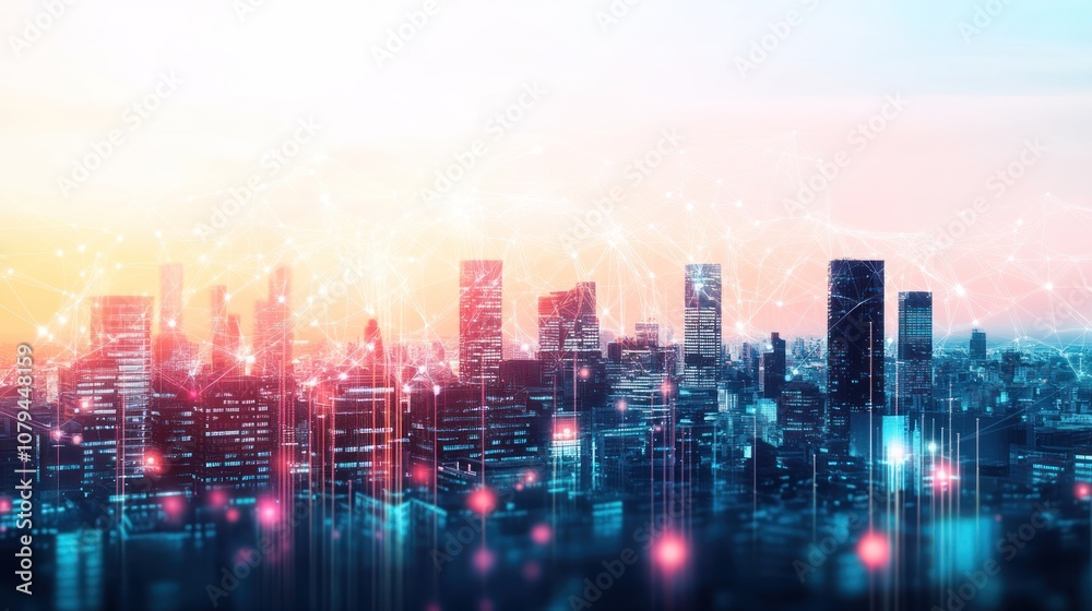 Cityscape with Digital Network Cityscape with Digital Network