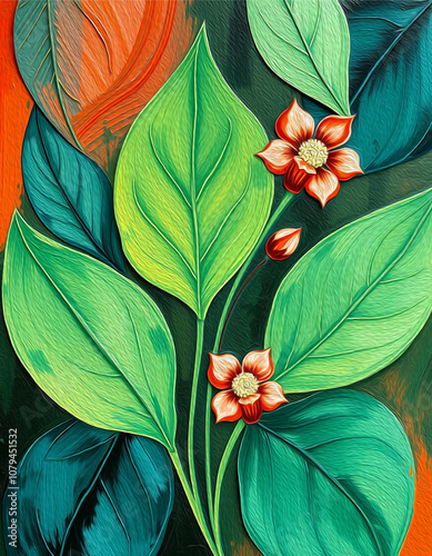 Botanical pattern for printing on wall decorations, covers. Artistic brush strokes.